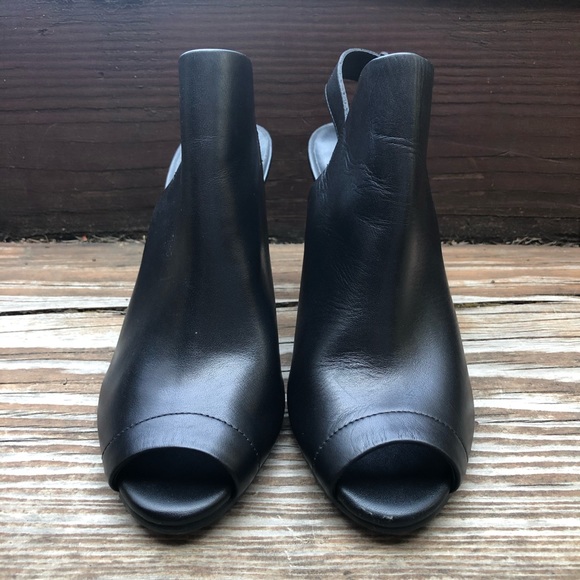 Peep toe black heels pumps leather slingback - Picture 2 of 5